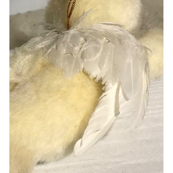 Russ Berrie Collectible Angel Bear Ornament 6" Plush Feathers with Harp White - Picture 6 of 8